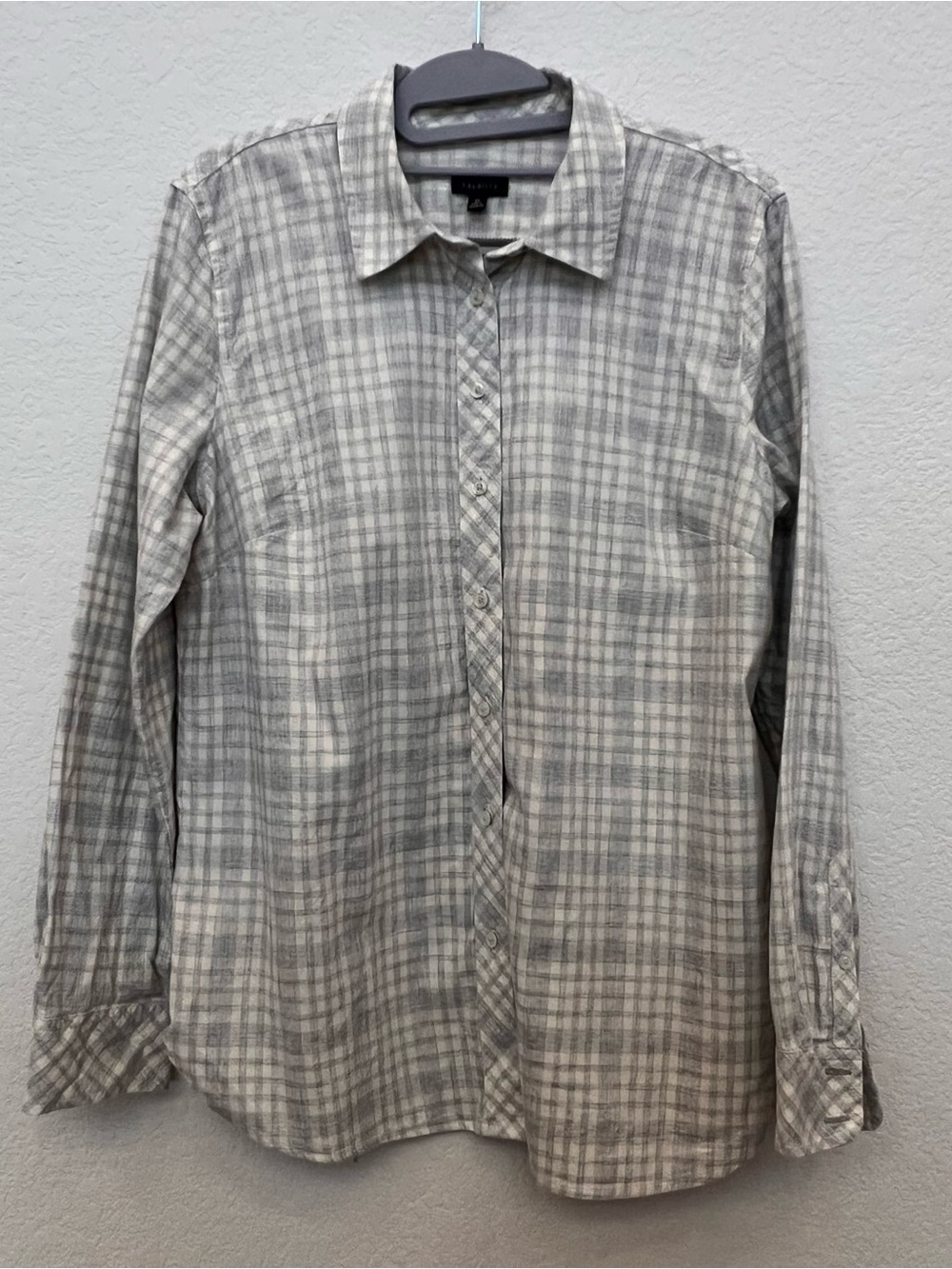 Talbots Women’s Gray Plaid Button-Down Shirt Medium